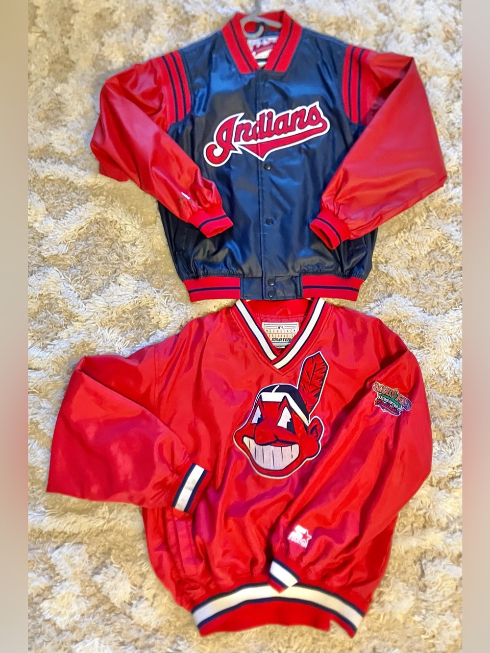 🔥Vintage Cleveland Indians 2 Jackets Starter Majestic Adult Small Jacob’s Field